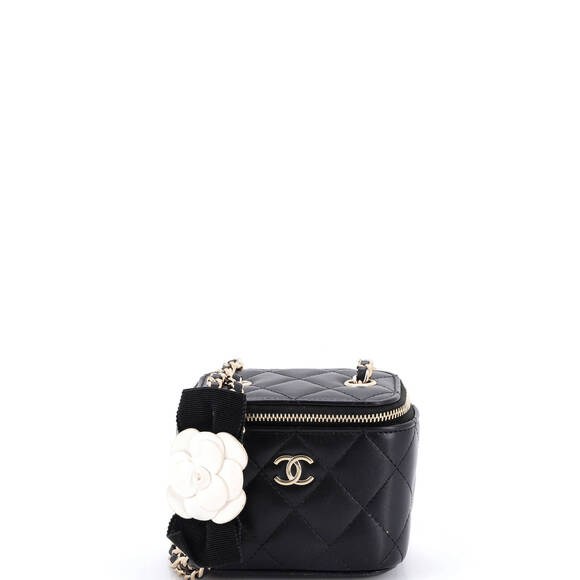 Chanel Handbags - Chanel Mini Camellia Bow Vanity Case with Chain Quilted Lambskin
